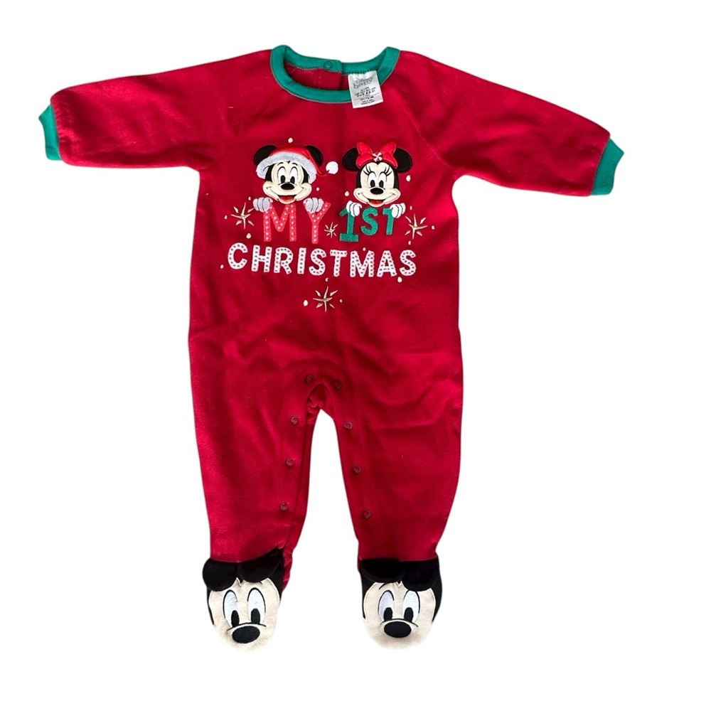 Disney Baby My 1st Christmas Mickey Mouse One Piece Red Size 9-12M Excellent EUC